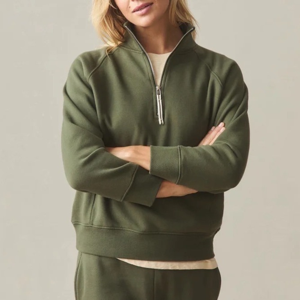 American Giant Midweight Sweatshirt Womens S Olive Fleece Half Zip Raglan Sleeve